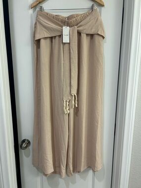 Simplee Apparel Wide Leg Drawstring Pants in Beige